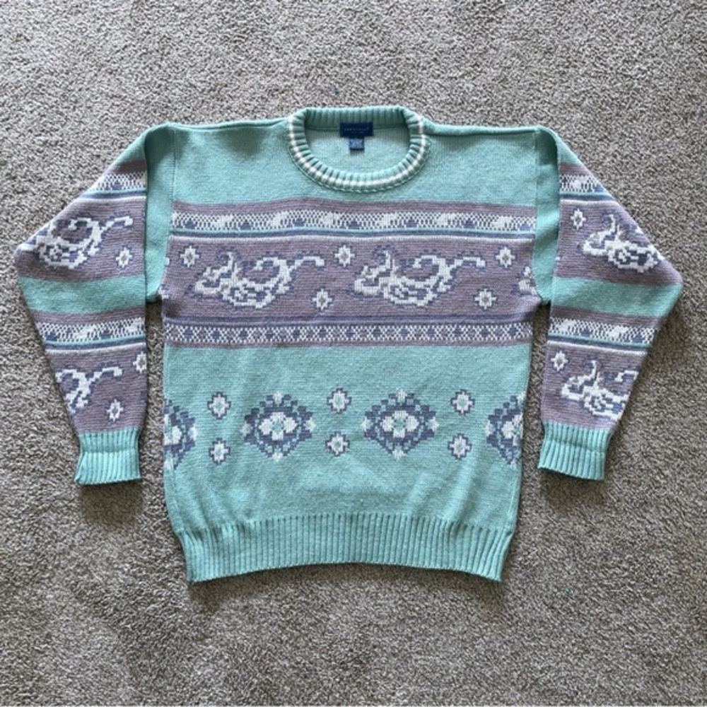 Vintage Towncraft Grandma Sweater Women’s Large Pastel 90s Cozycore Warm Comfort